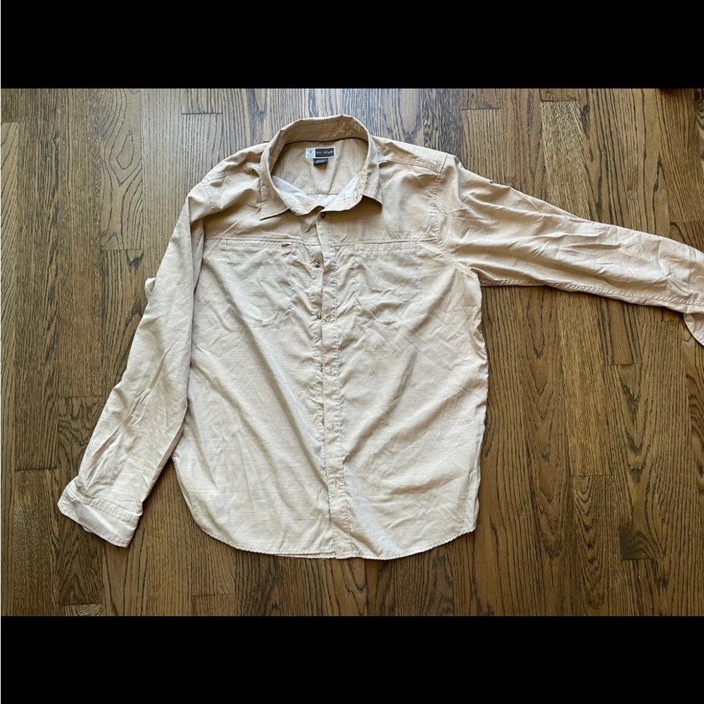 Exofficio Men's Long Sleeve Adventure Travel XXL 2XL Tan Shirt Cotton Polyester